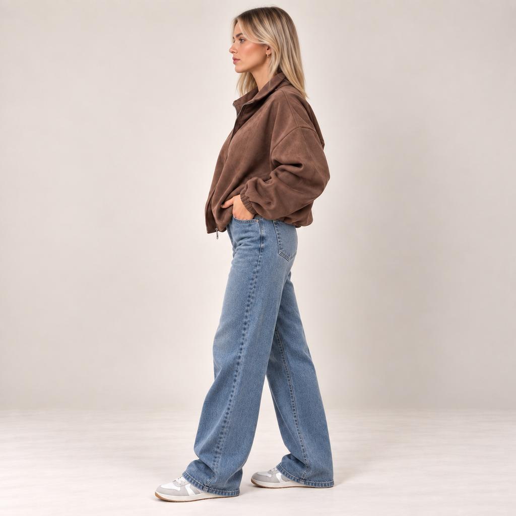 Oversized Bomber Jacket in Brown, alternate side view