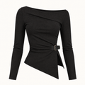 Asymmetric Buckle Knit Top in Black, product view