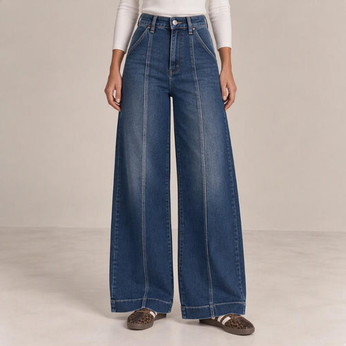 Seamed Wide-Leg Jeans, front view