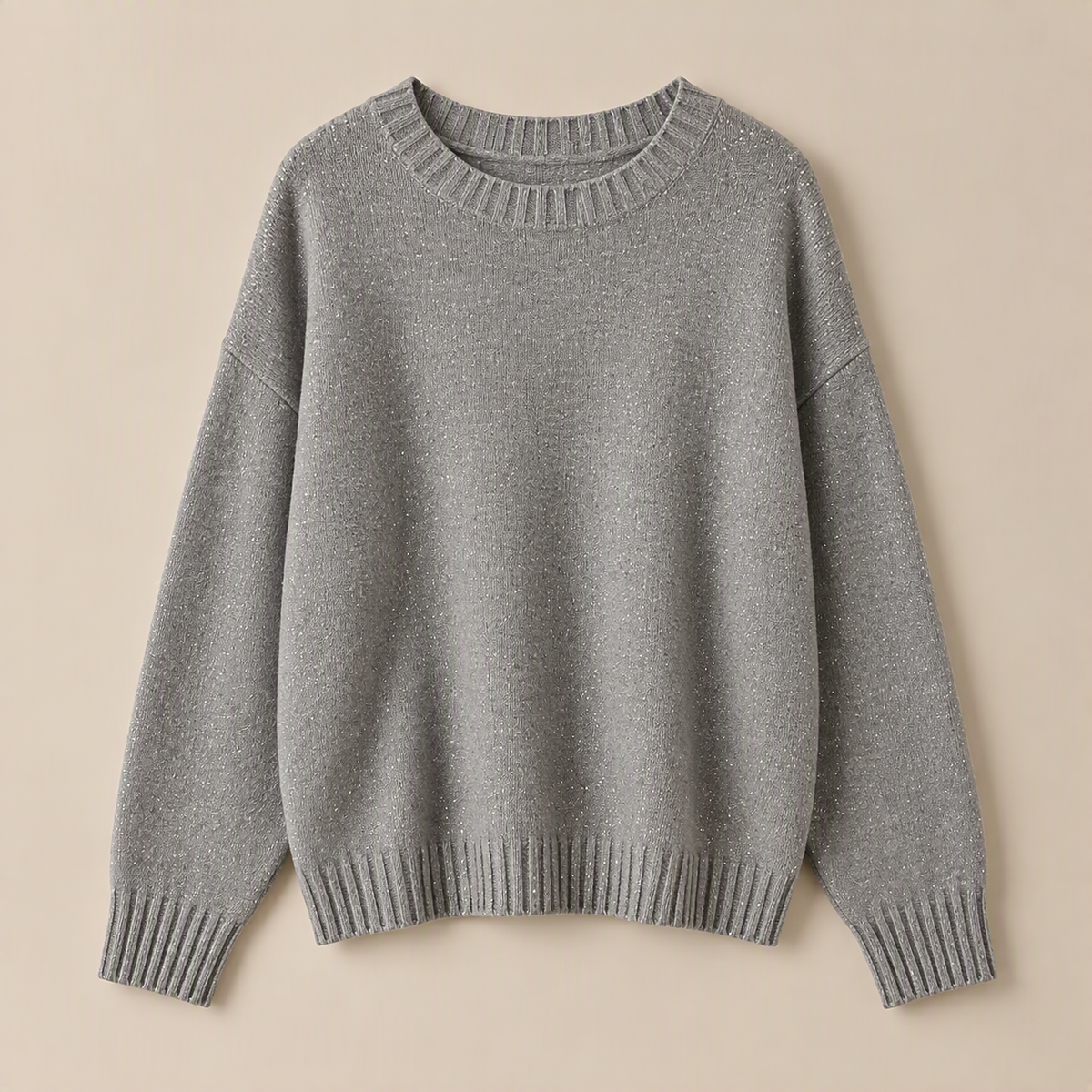 Sparkle Knit Crew Neck Sweater in Grey, product view