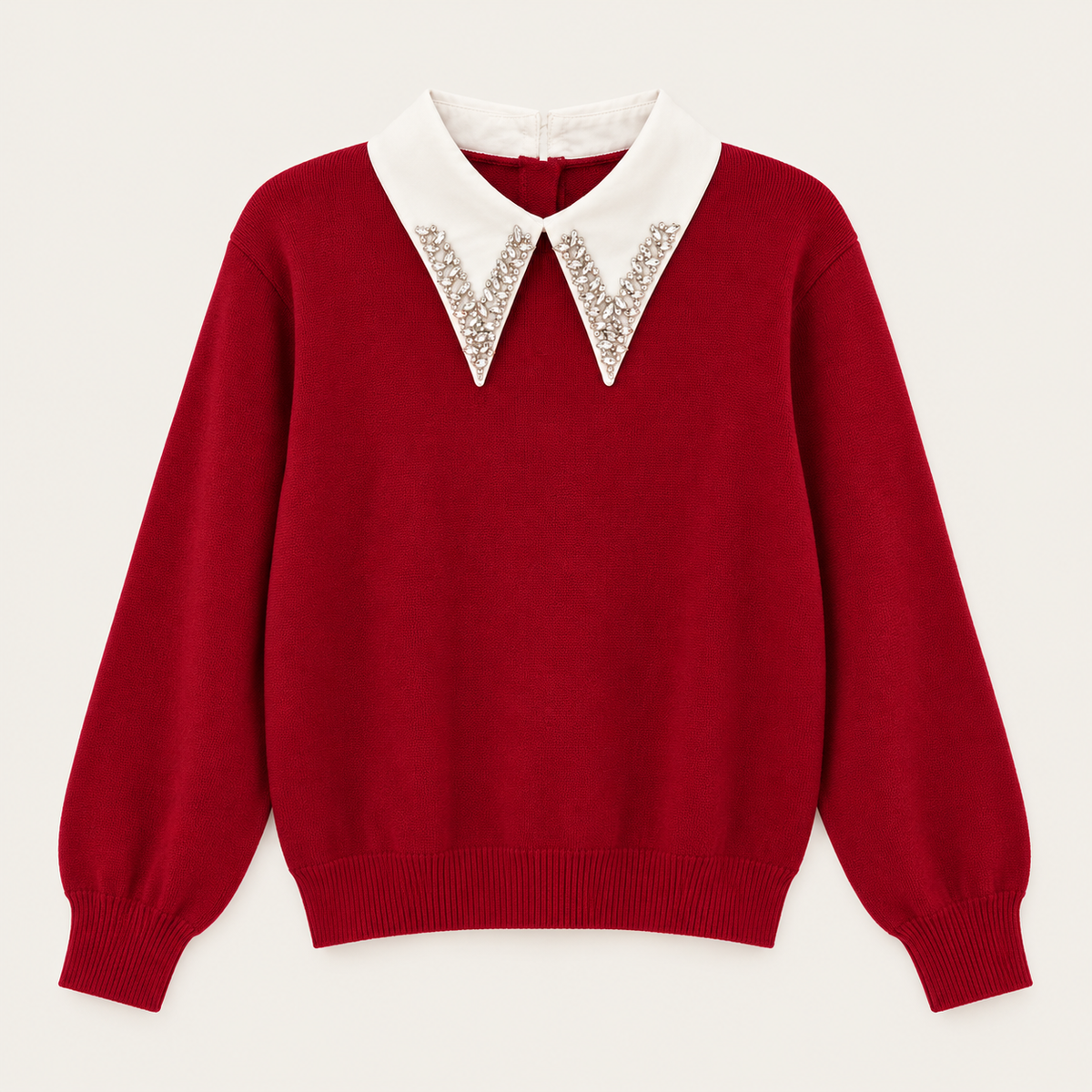 Embellished Collar Knit Sweater in Red, product view