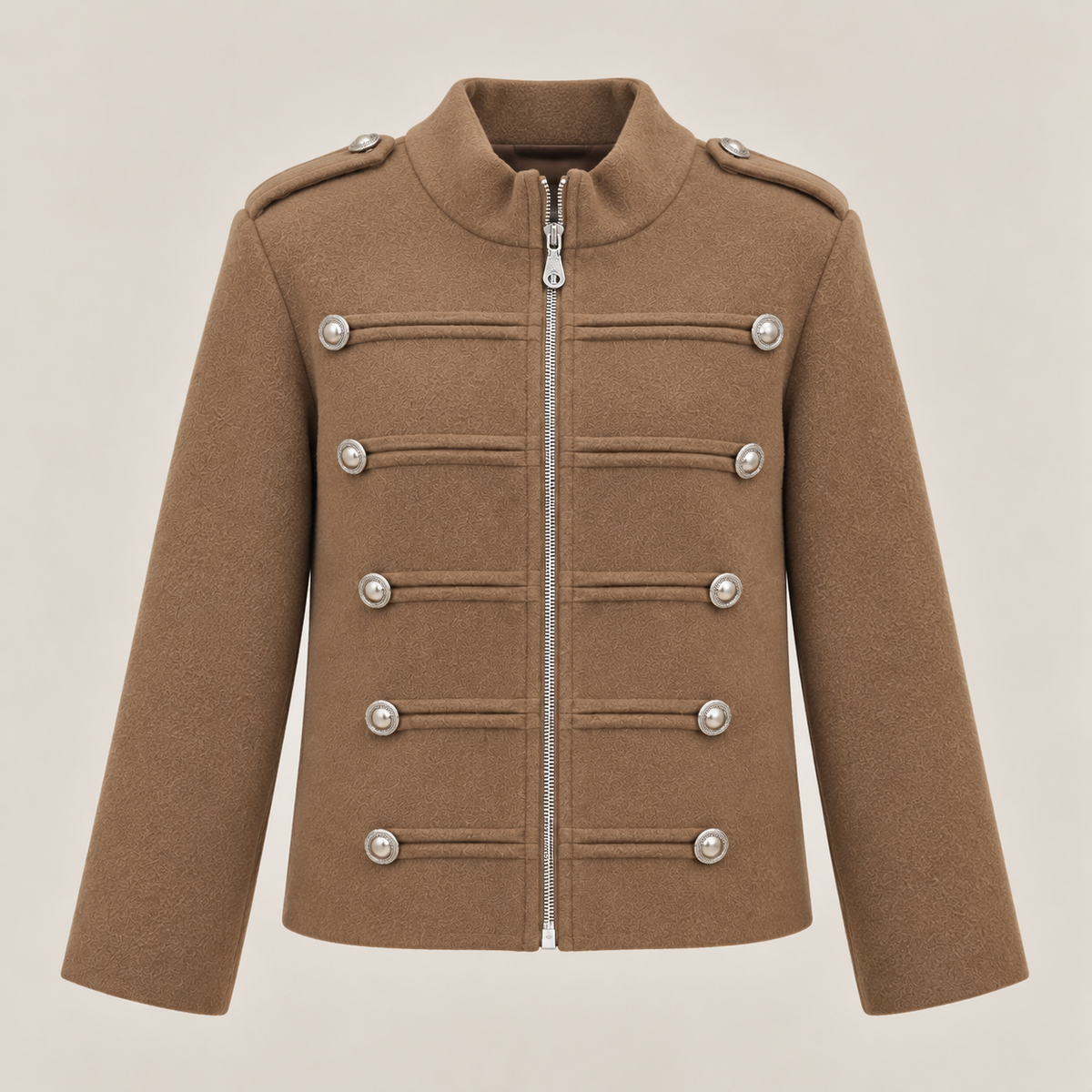 Military-Style Epaulette Jacket in Camel, product view