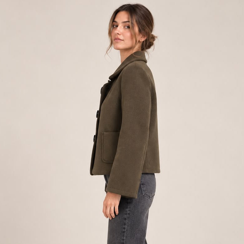 Cropped Round Collar Jacket in Olive Brown, side view