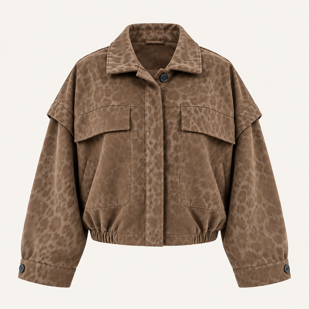 Cropped Tonal Leopard Jacket in Brown, product view