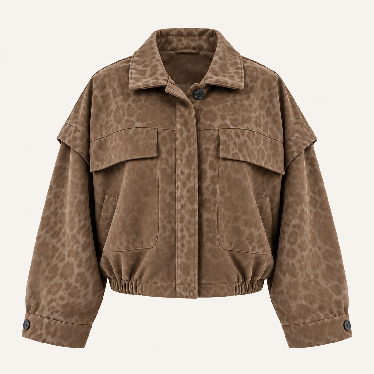 Cropped Tonal Leopard Jacket in Brown, product view