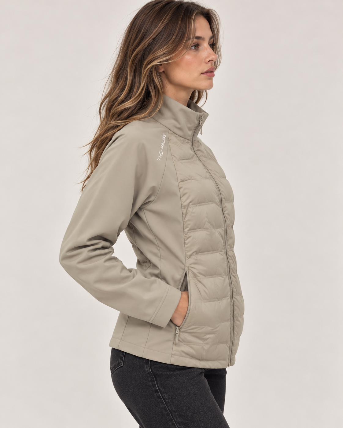 Windproof Quilted Jacket in Olive Green, side view
