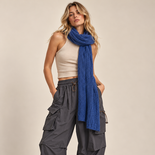Fuzzy Ribbed Knit Scarf in Royal Blue