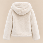 Plush Faux Fur Hooded Jacket in Cream, product back view