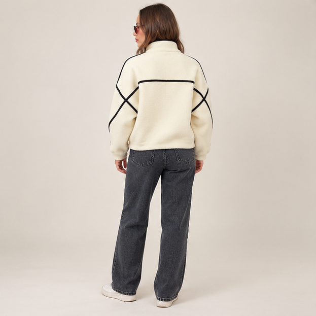 Cropped Piping Detail Jacket in White, back view