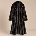 Longline Faux Fur Coat in Black, product front view