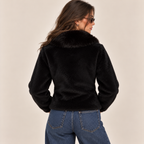 Teddy Jacket With Faux Fur Collar in Black, back view