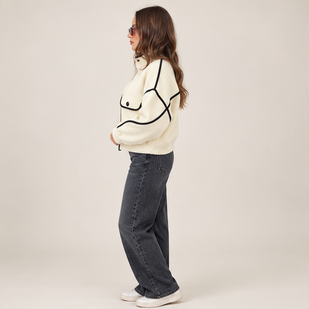 Cropped Piping Detail Jacket in White, side view