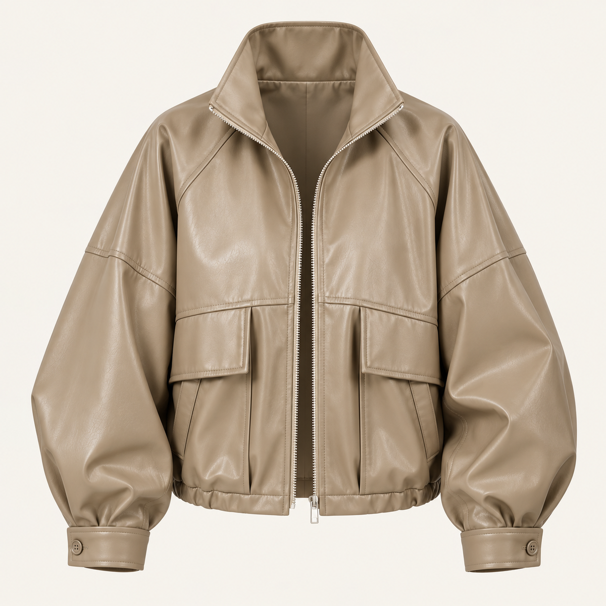 Faux Leather Utility Jacket in Beige, product view