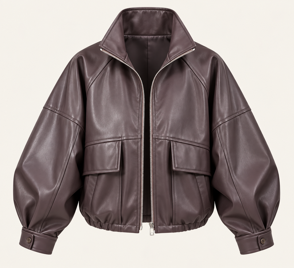 Faux Leather Utility Jacket in Plum, product view