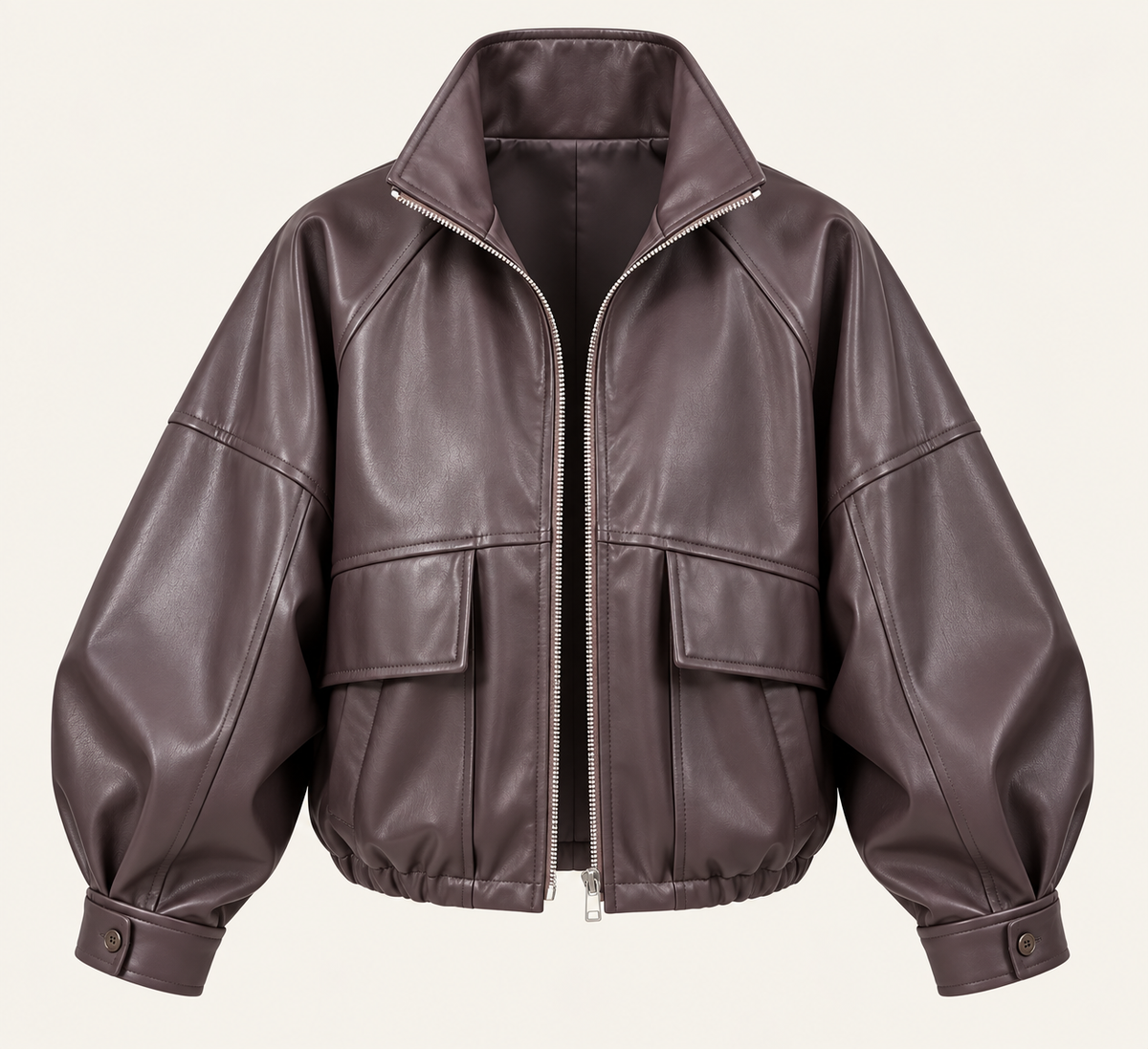 Faux Leather Utility Jacket in Plum, product view