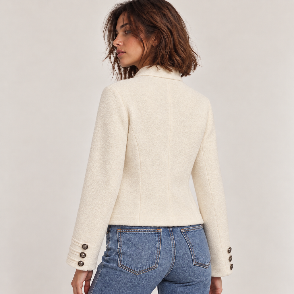 Military-Style Jacket With Buttons in White, back view