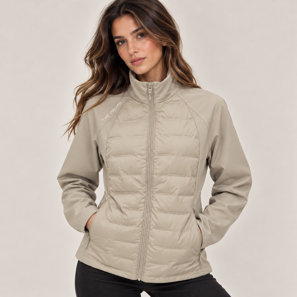 Windproof Quilted Jacket in Olive Green, front view
