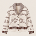 Nordic Knit Shawl Collar Cardigan in White and Beige, product view