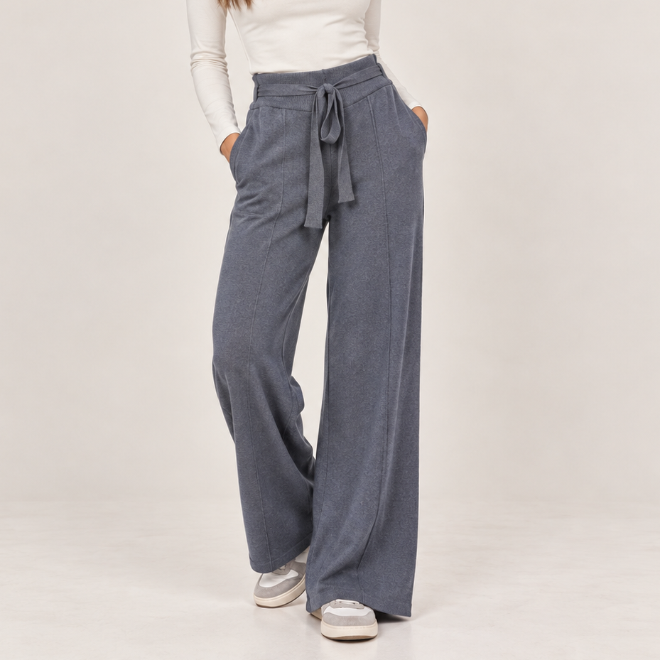 Wide-Leg Tie-Waist Pants in Grey, front view